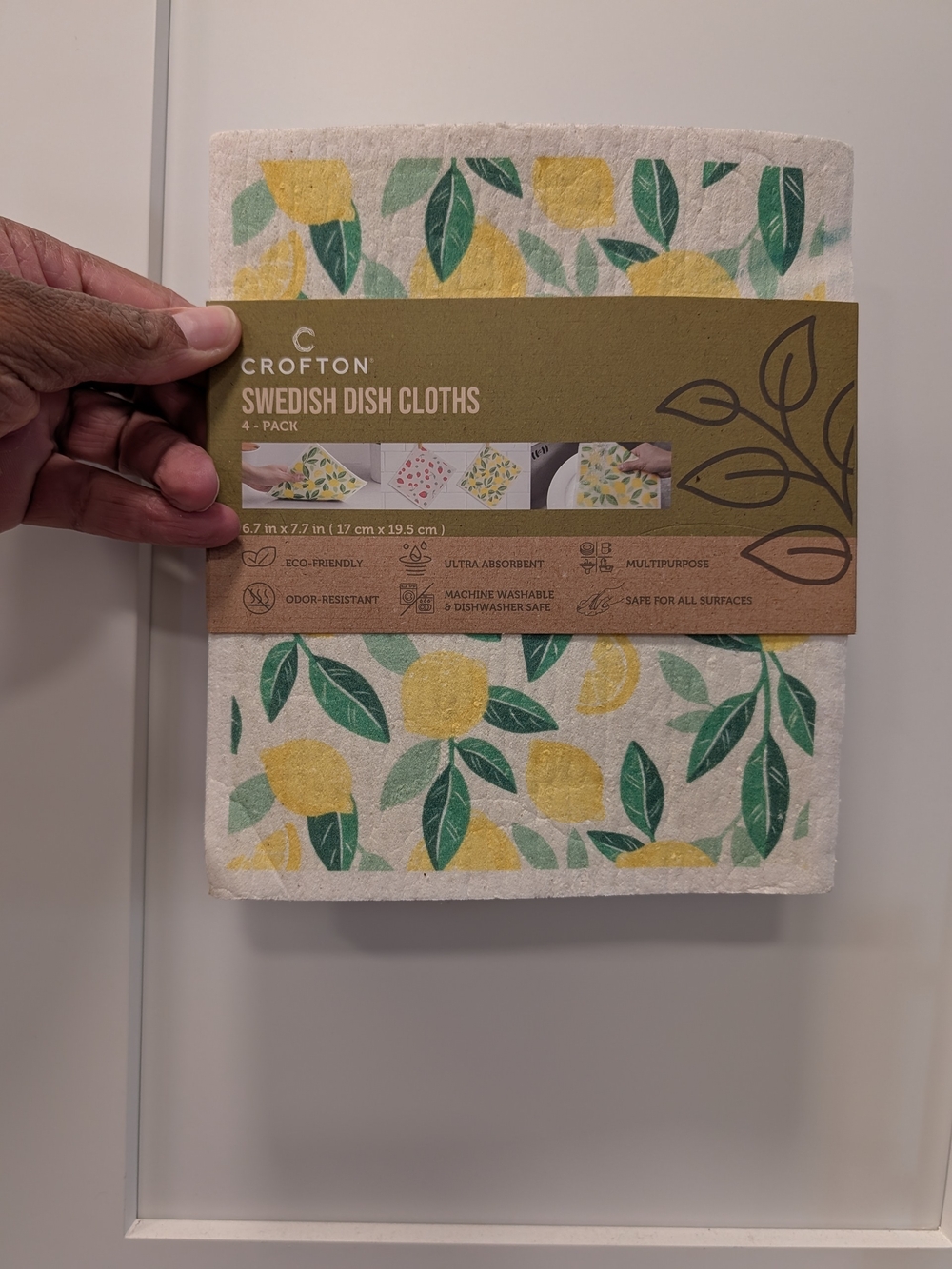 Crofton Yellow & Green Lemon Print Swedish Dish Cloths - 4 Pack
